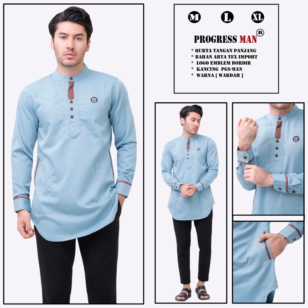 PROGRESS MAN baju koko pria lengan panjang koko kurta pangsi kemeja koko pria lengan panjang koko kurta pangsi baju kurta pangsi dewasa logo bordir Nefi Dongker P4N9S103