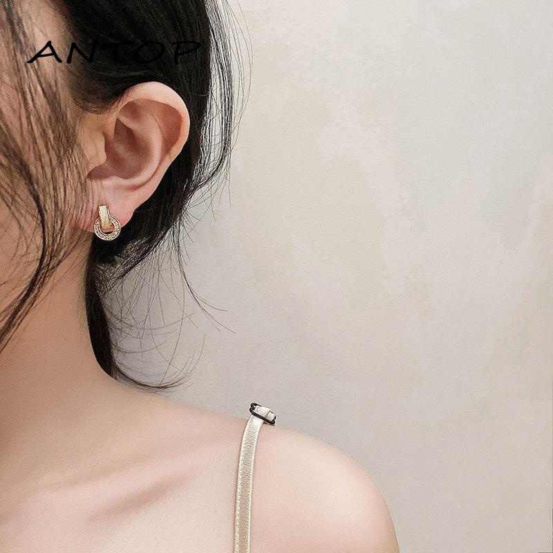 Anting Tusuk Bentuk Geometri Aksen Zircon Untuk Wanita