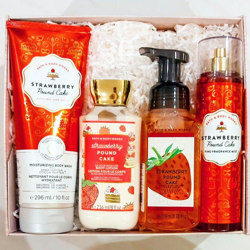 BBW STRAWBERRY POUND CAKE FULL SIZE GIFT SET PAKET BATH &amp; BODY WORKS