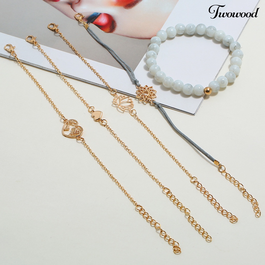 5pcs Gelang Wanita Model Hollow Out Lotus Adjustable Untuk Pesta