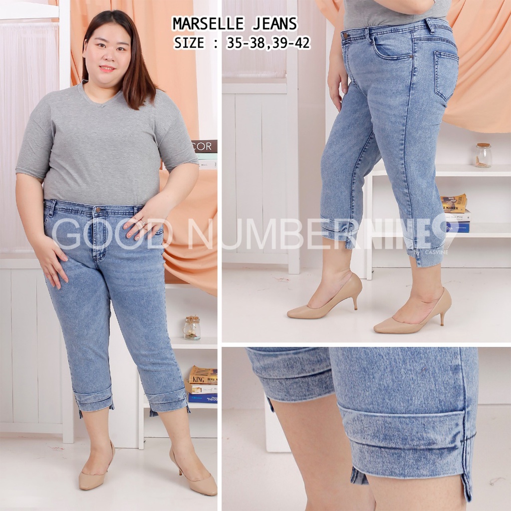 CELANA JEANS CEWEK WANITA NAGITA SNOW BLUE BIGSIZE JUMBO MARSELLE 7/9 JEANS