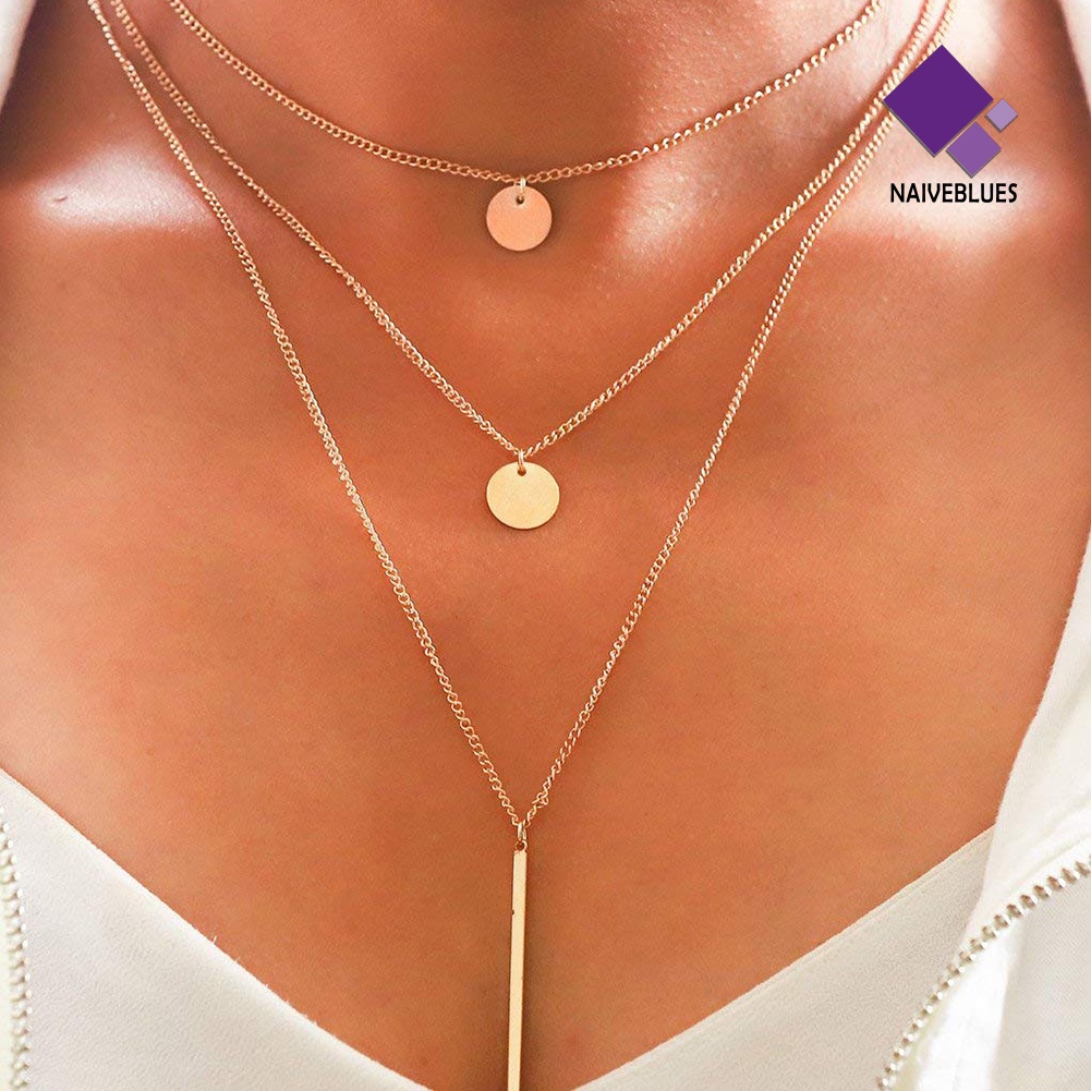 Kalung Choker Multilayer Dengan Liontin Bulat Gaya Bohemia