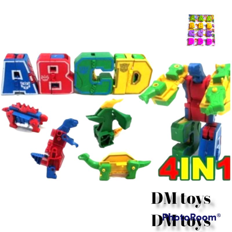 robot huruf abcd 4 in 1 dinosaurus 1pc / mainan edukasi / mainan murah / robot anak