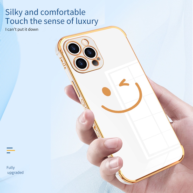 Smiley Electroplating casing iPhone 11 12 Pro Max XS X XR 7 8 Plus 12Mini SE 2020 Side pattern shockproof full cover soft shell iPhone case