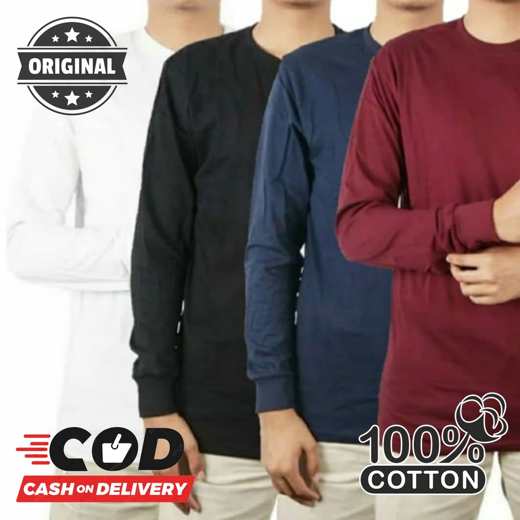 Kaos Polos Pria Lengan Panjang Original Cotton 20s, Longslavee pria Rip lengan panjang