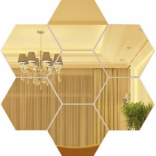 Stiker Dinding Dekorasi DIY 7 PCS Kaca Wallpaper Mirror Hexagon