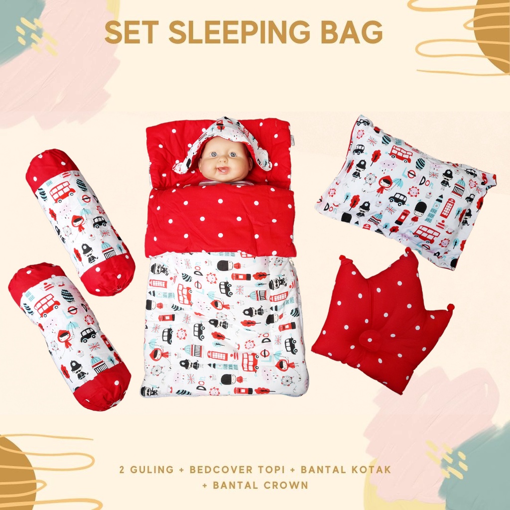 LONDON RAIN SET SLEEPING BAG LENGKAP MULTIFUNGSI - Selimut Bayi bc akachan guling bedset