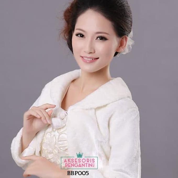 Ready  Bolero Bulu Lengan Panjang Pengantin L Cardigan Wedding Putih -Bbp 005