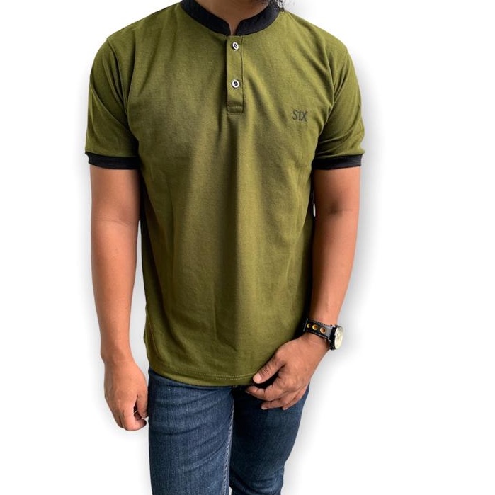 Ouka Kaos Polo Pria Kerah Sanghai Polos Army/ Kaos Kerah Pria / Baju Polo Pria