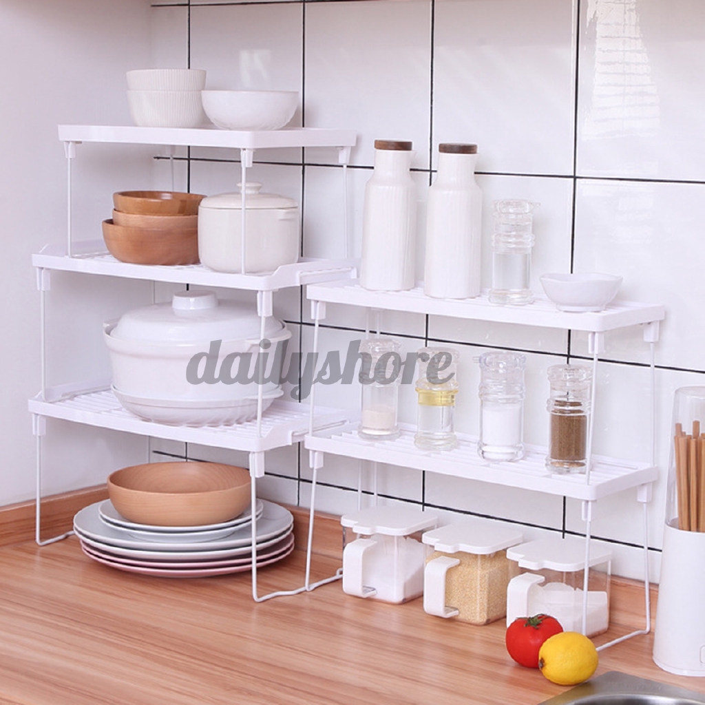 S M L White Storage Rack Shelf Foldable Holder Organizer Stackable Kitchen Bathroom Cupboard Space Saving Shopee Indonesia