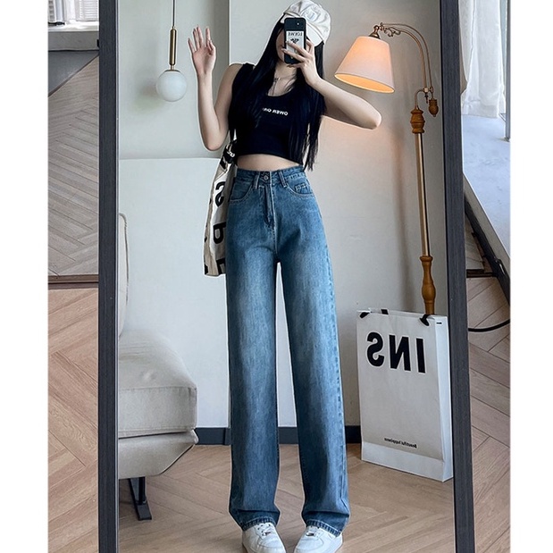 ✅COD New celana jeans panjang wanita high waist kulot korean style impor longgar