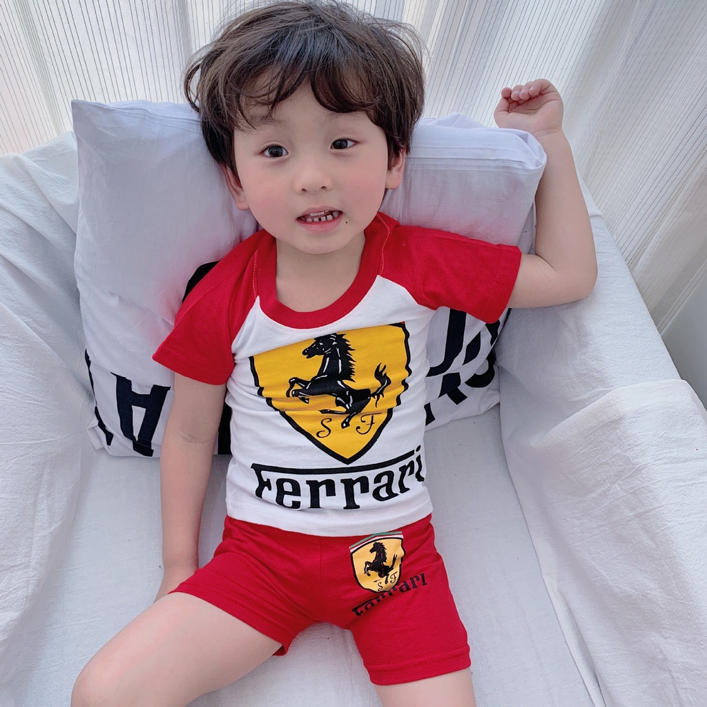 baju bayi Ferrari Baru Anak Laki-laki Lengan Pendek T-shirt + Celana Pendek Set Anak Tampan Lengan Pendek Dua Potong