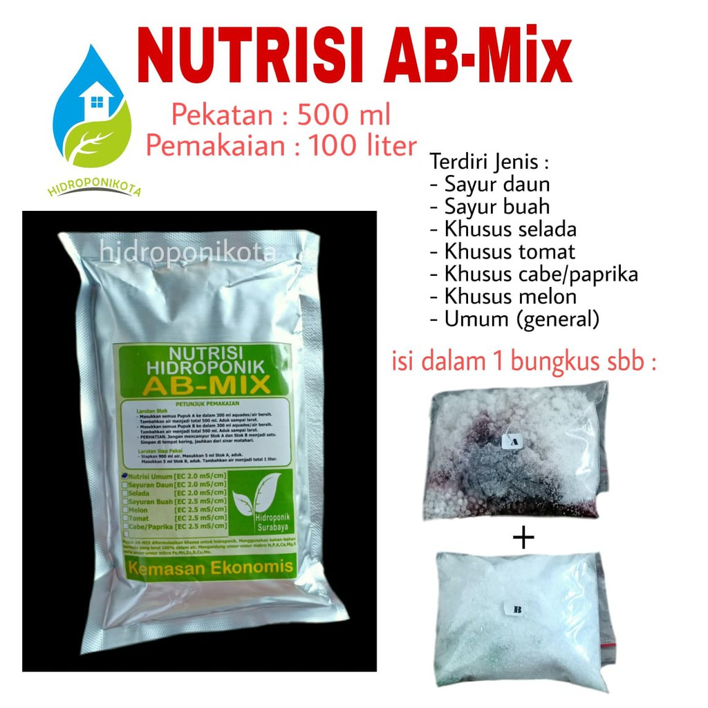 HS - ABMIX 100 liter - sayur daun - umum - selada - sayur buah - melon - tomat - cabe/paprika - strawberry - umbi - nutrisi hidroponik