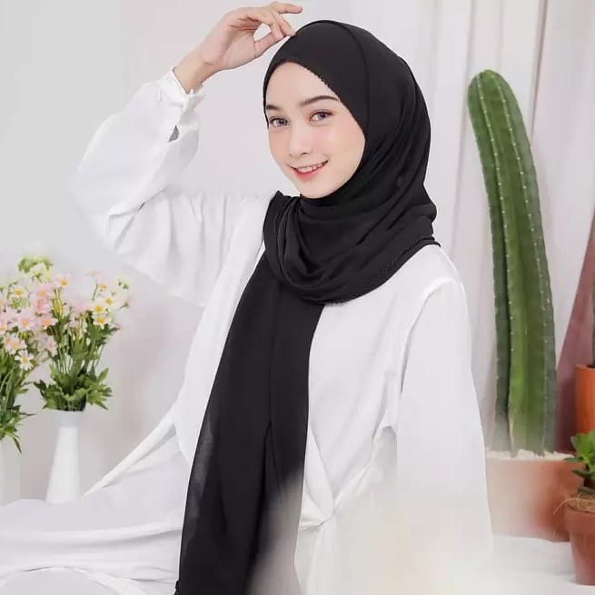 Risda Blouse Atasan Blus Apk Pita Muslim Fashion Korean Style Wanita - pashmina hitam