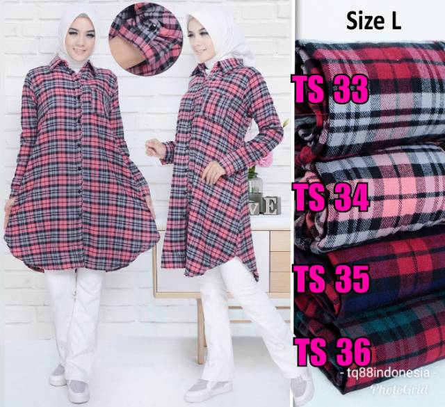 Tunik flanel/tunik/tunik kotak/hem tunik/tunik murah/kemeja tunik/hem kotak/boyfriend shirt/hem