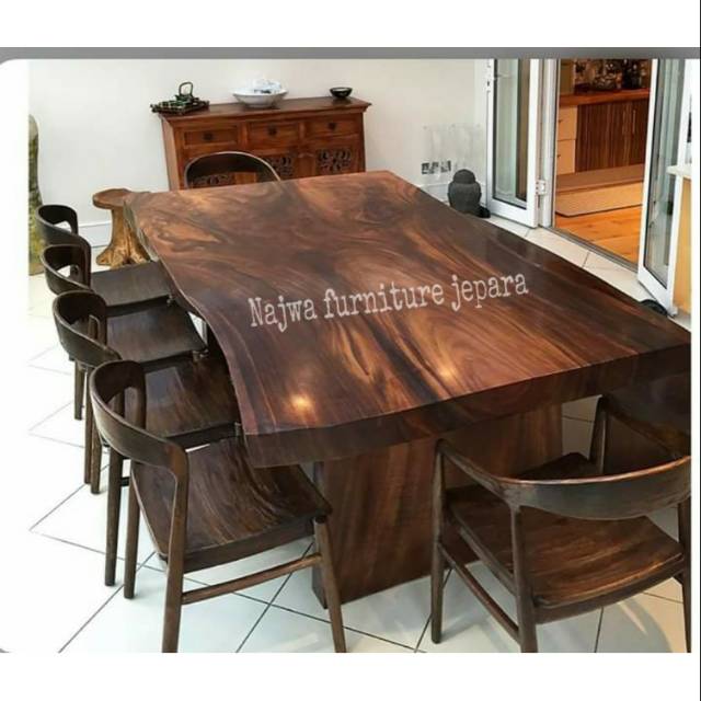 meja makan trembesi solid meja makan kursi suar mewah 6pcs 