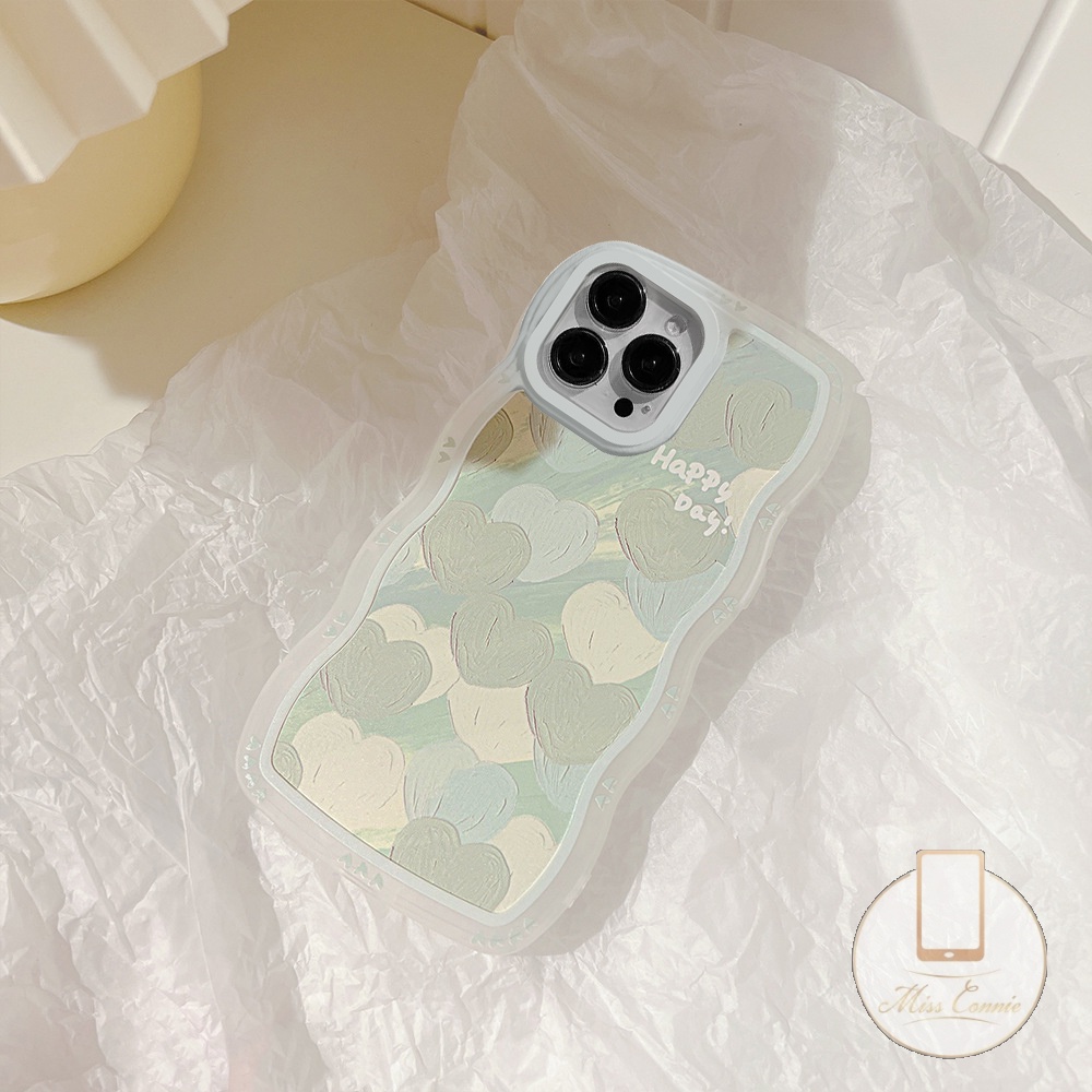 Oppo A54 A17 A78 A57 A77s A55 A16K A96 Reno 8t A95 A15 A1K A16 A53 A74 A76 A9 A5 A31 A12 A5s A7 A16E A3s A12e A15s A52 Ins Korea Lukisan Cat Minyak Love Hati Baru Curly Wavy Edge Case
