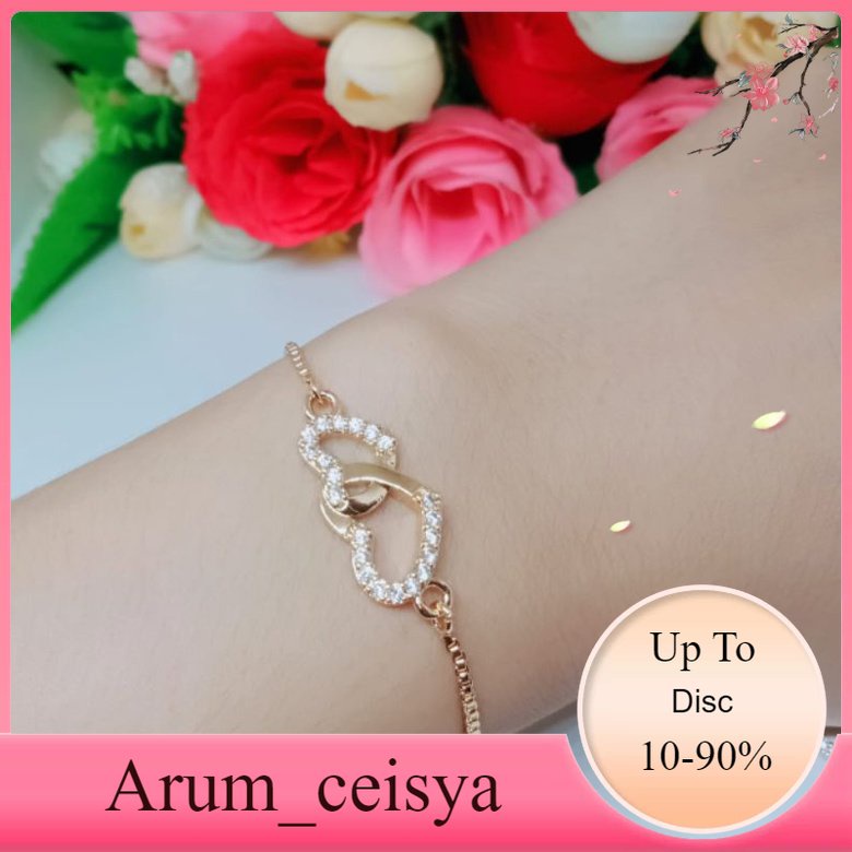 Gelang serut dewasa motif love titanium asli perhiasan wanita mewah