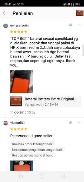 Baterai Battery Batre Original Xiaomi Redmi 1 / Redmi 2 / 2A / 2S / 2 Prime / BM40 / BM41 / BM44 /