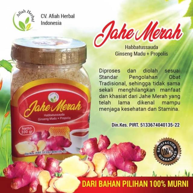 

Jahe Merah Afiah Herbal Botol 330gr plus Ginseng Madu dan Propolis