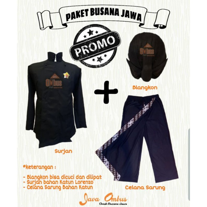 PROMO..  PEKET BUSANA JAWA | BLANGKON SURJAN CELANA SARUNG BAJU JAWA| JAVA OMBUS