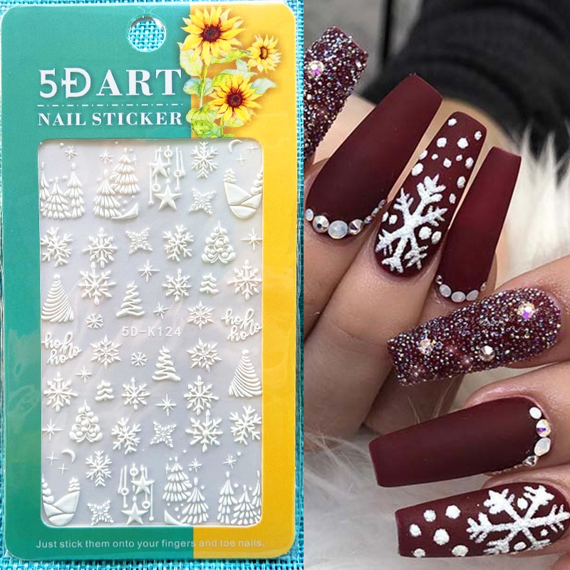 Stiker Kuku Motif Natal / Musim Dingin / Snowflake / Burung / Gingerbread Man 5d Untuk Dekorasi Nail Art