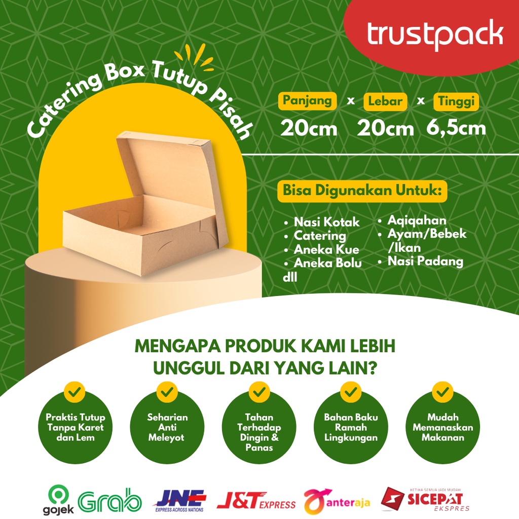 DUS NASI 20x20 KOTAK NASI KRAFT PAPER / COKLAT SUPER TEBAL TUTUP PISAH