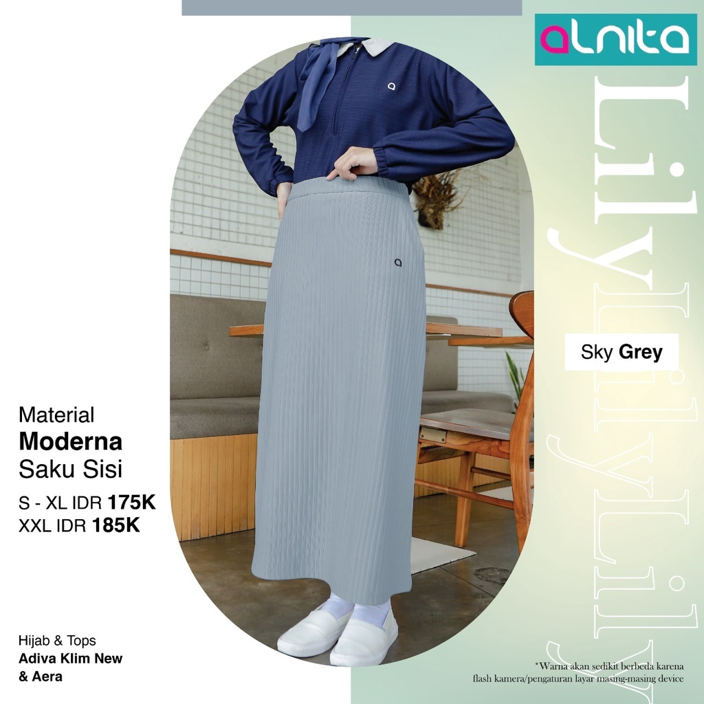 Alnita ROK Lily Bawahan Wanita Skirt Panjang Polos Casual Outfit