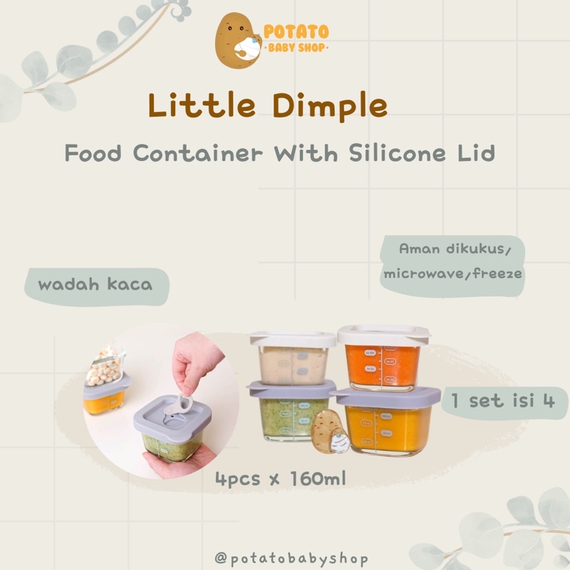 Little Dimple - Baby Food Container With Silicone Lid Set 4pcs wadah kaca