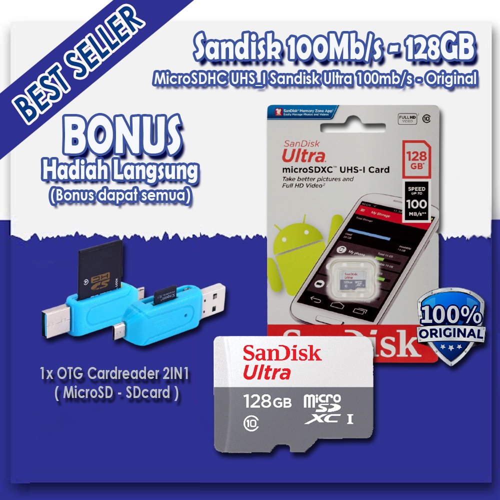 Original SanDisk Ultra microSDHC Card 100MB/s 128GB - ORIGINAL GARANSI RESMI