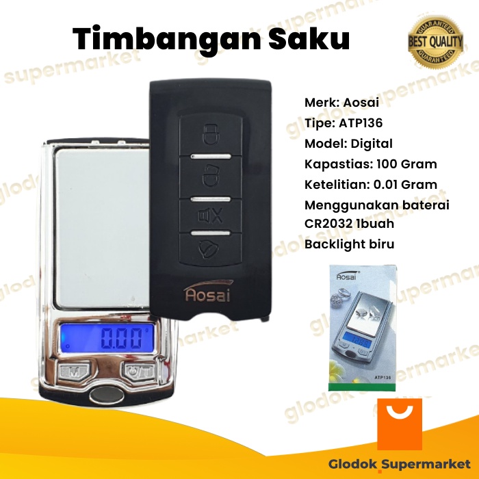 Timbangan Saku Digital Emas Nano 100 Gram 0.01g 100G Mini Pocket Scale Aosai ATP136