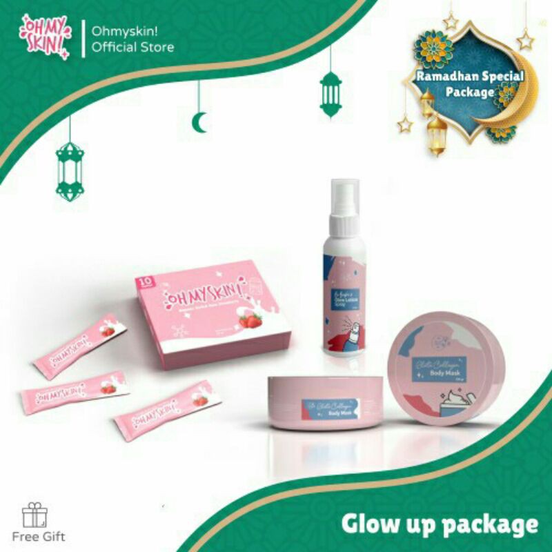 Oh My Skin Glow Up Package (1 Lotion Spray, 1 Body Mask, dan 1 Collagen Drink)