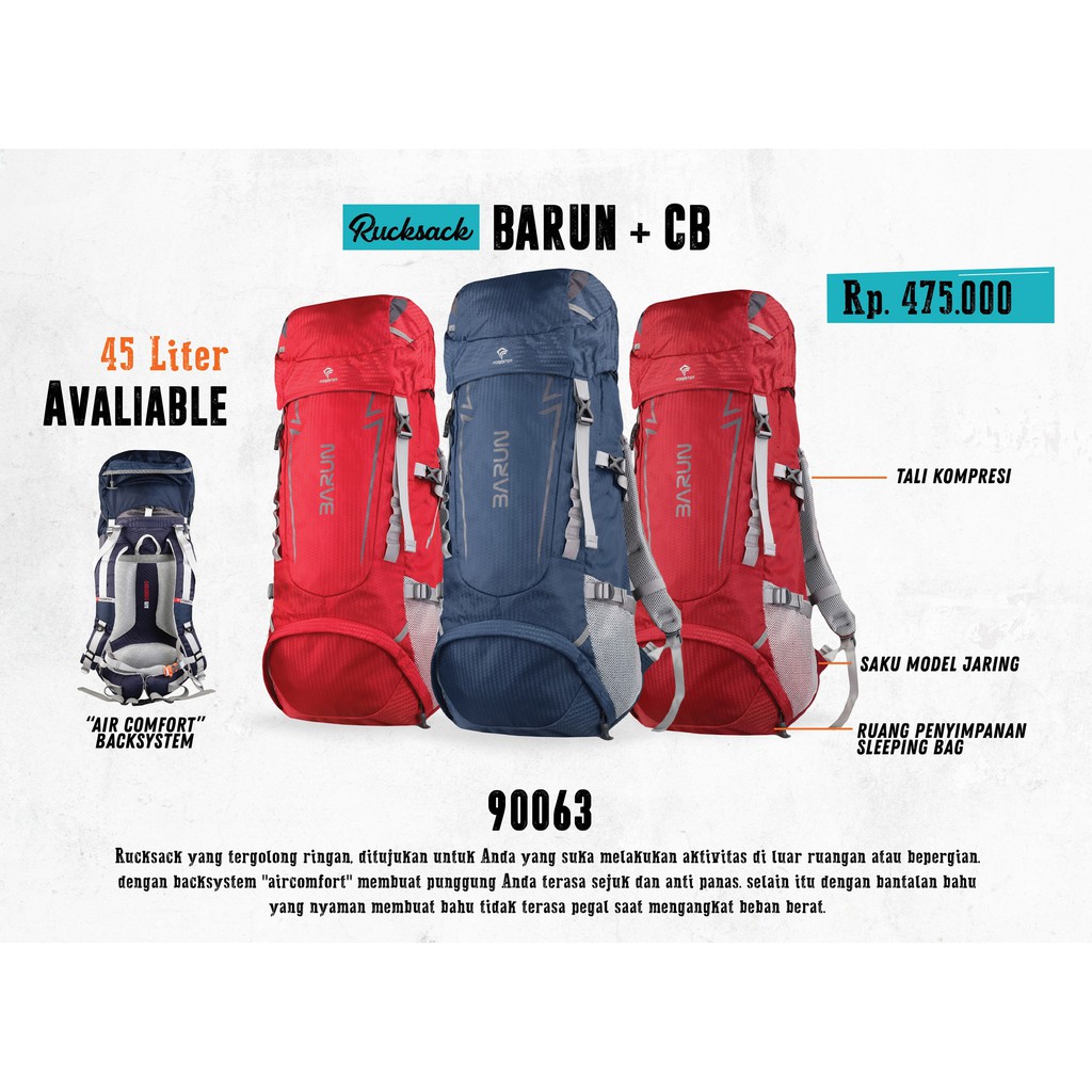 Tas Carrier atau Tas gunung Forester seri Barun 45-50liter +coverbag