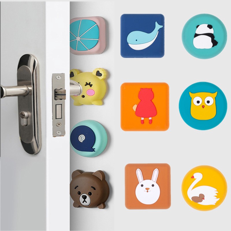 Cartoon Silicone Door Handle Stoppers / Anti-collision Wall Protectors Pad / Soft Rubber Table Corner Cushion