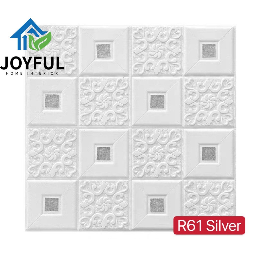 (TERMURAH!!) Wallpaper Dinding 3D FOAM, Ukuran 70X38.5CM • High Quality-R61 SILVER (70X35CM)