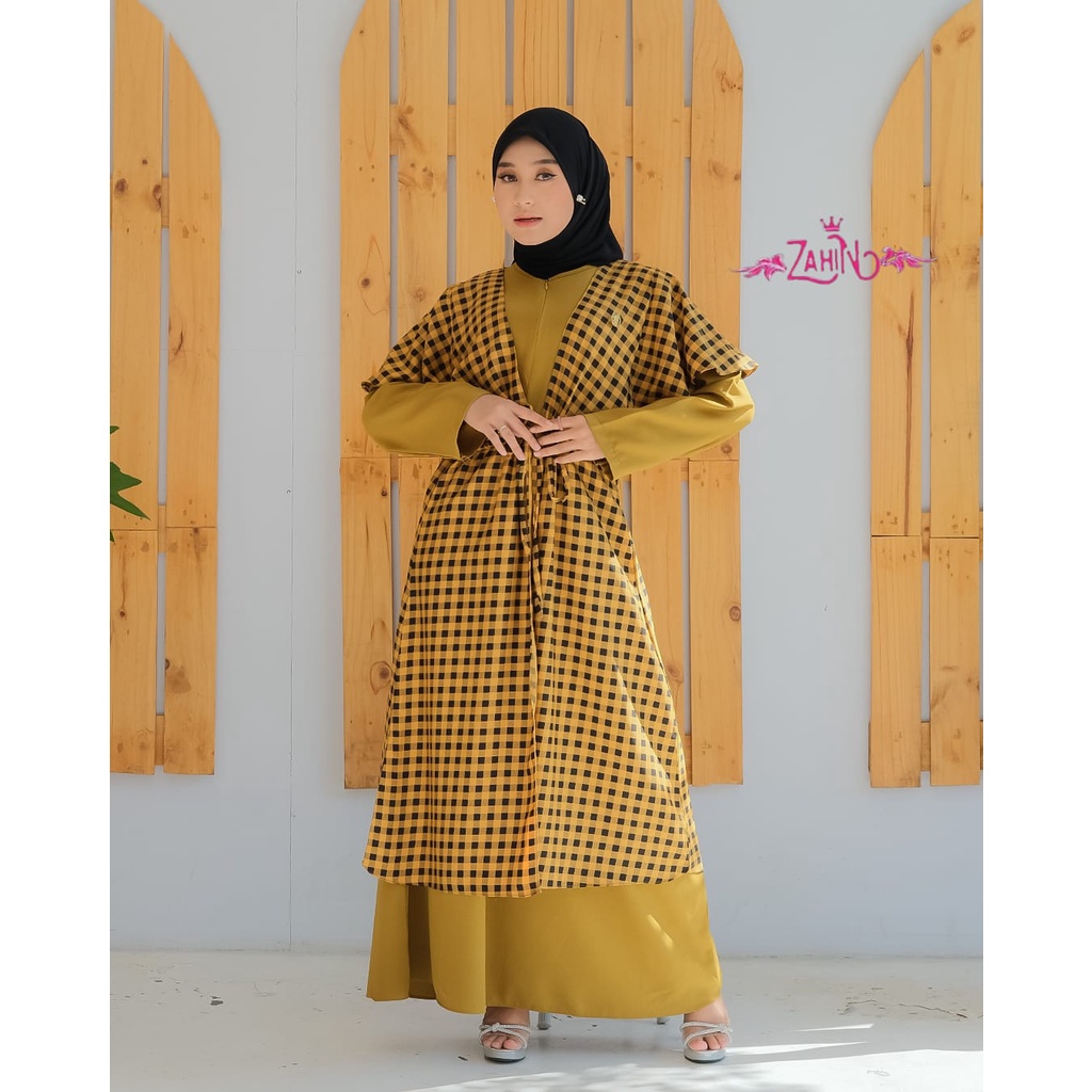 SET OUTER DRESS NAKILA GISTA MOTIF KOTAK BEST QUALITY DESAIGN ORI ZAHIN DAN WELTA