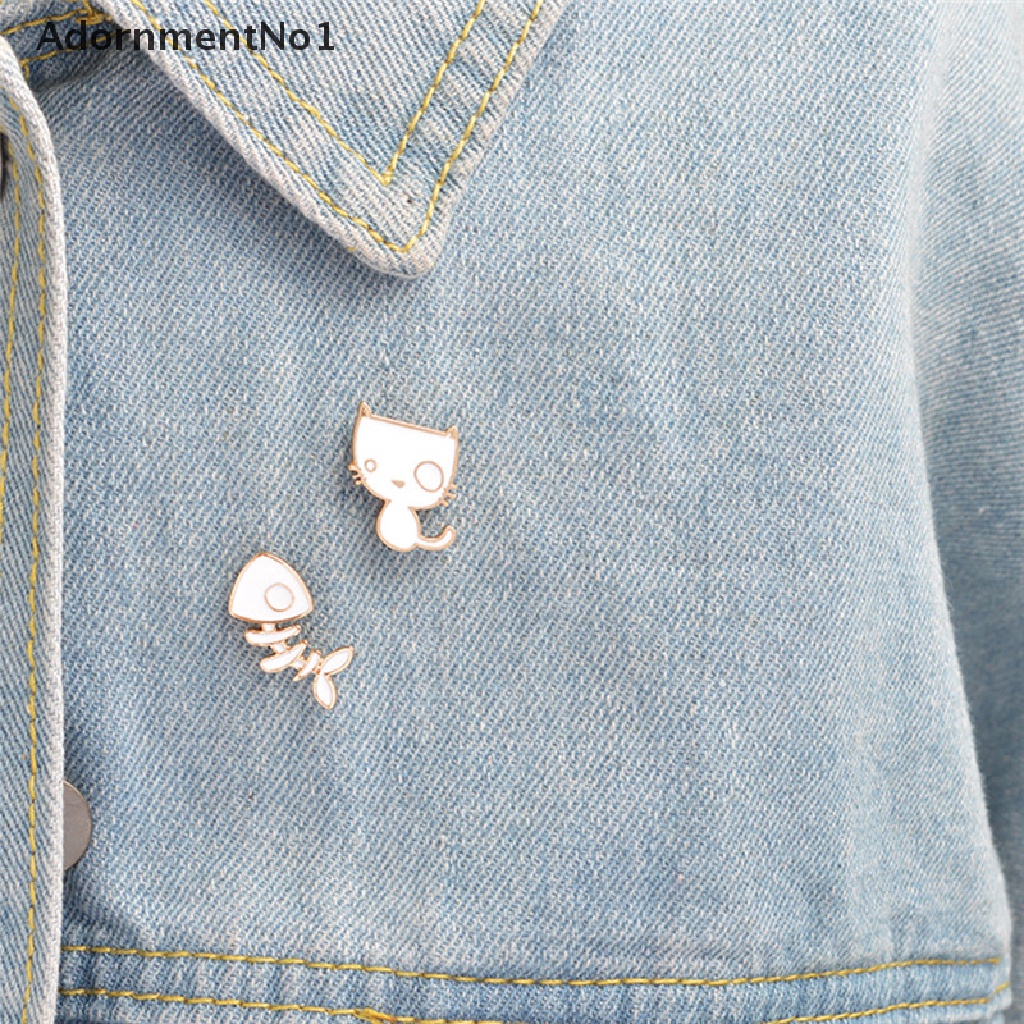 (AdornmentNo1) 2pcs / Set Bros Pin Bentuk Tulang Ikan / Kucing Untuk Aksesoris Jaket Denim / Hadiah