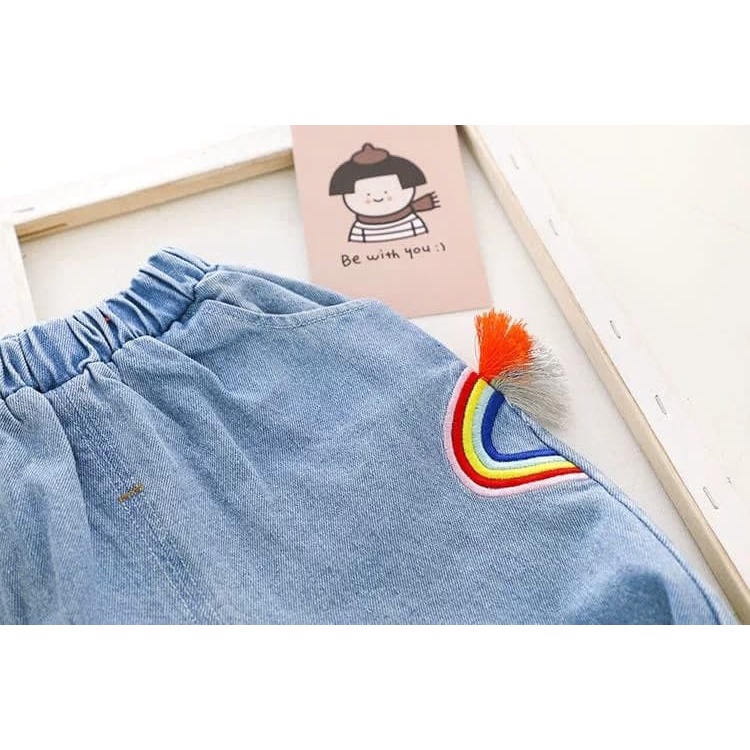 Promo !! Setelan 3in1 anak perempuan import / Setelan anak import / Setelan 3in1 sunday rainbow happy ukuran 1-3 tahun