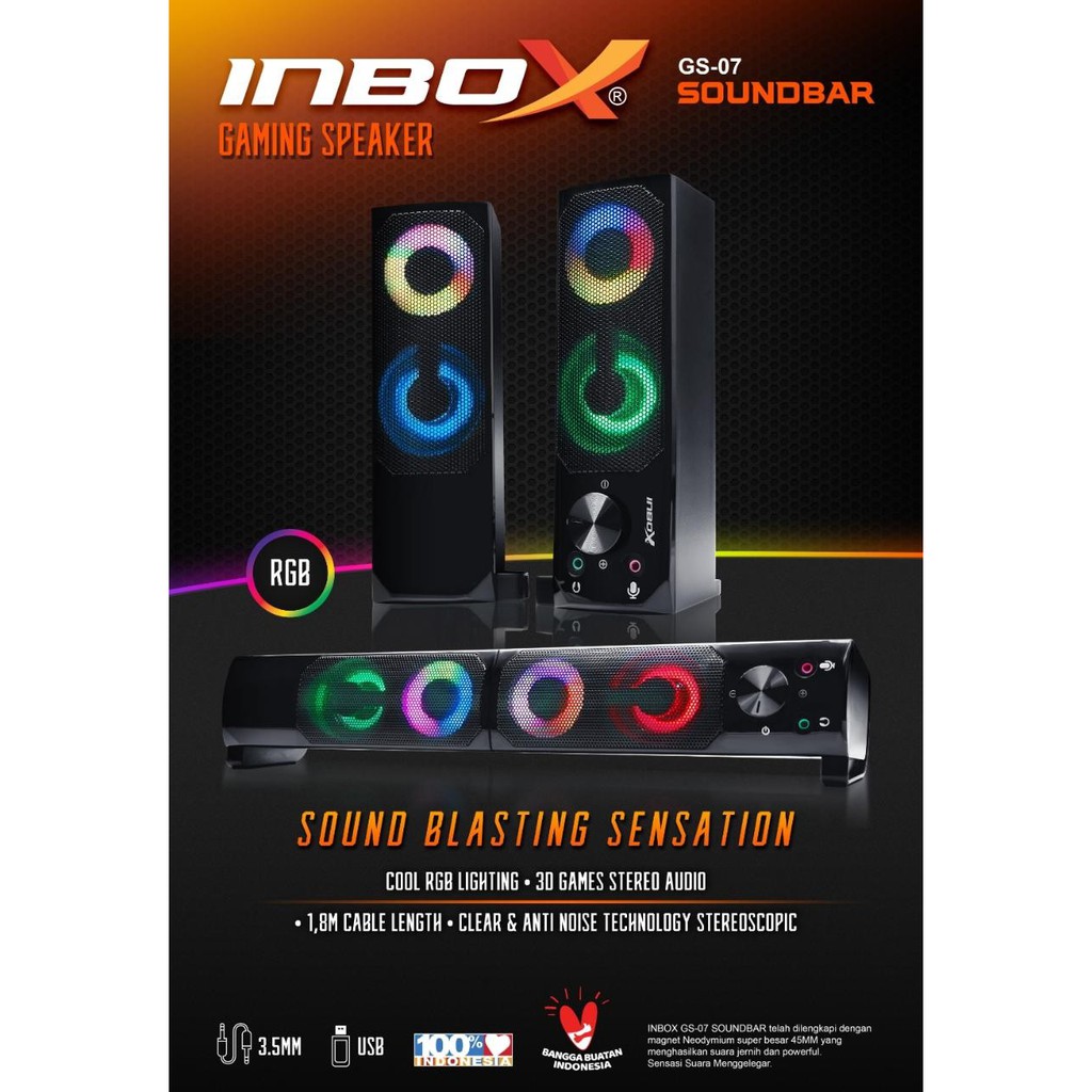 Speaker INBOX GS-07 Laptop/PC/ Gaming Soundbar Super Bass Portable RGB Lighting - Garansi 1 Tahun