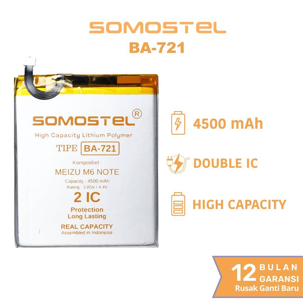 Somostel - BA721 Meizu M6 Note Batre Batrai Baterai