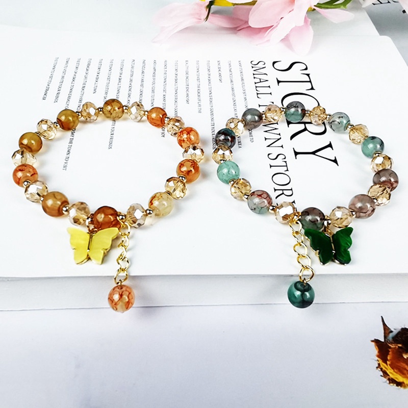 Gelang Manikmanik Kristal Warna Warni Bandul Bungakupukupu Gaya Koreabohemian Handmade Untuk Wanita