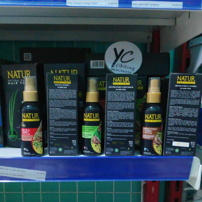 Natur hair vitamin spray 80 ml Gingseng Aloevera Olive oil Coklat Hojau Merah