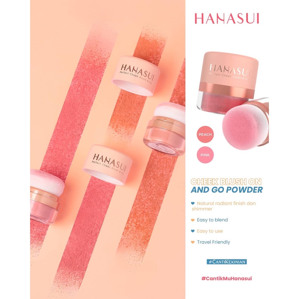 HANASUI Perfect Cheek Blush &amp; Go Indonesia / Make Up Pink Peach / Blusher On Wajah / Cleansing Remover Spray Primer BB Cream Loose Compact Powder Serum Cushion Eyeshadow Mascara Eyebrow Eyeliner Pen Pencil Lipstick Lip Cream Tint Cosmetic Paket Face Set