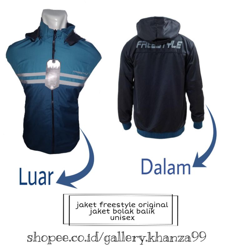 Jaket bolak balik freestyle original unisex size jumbo warna tosca