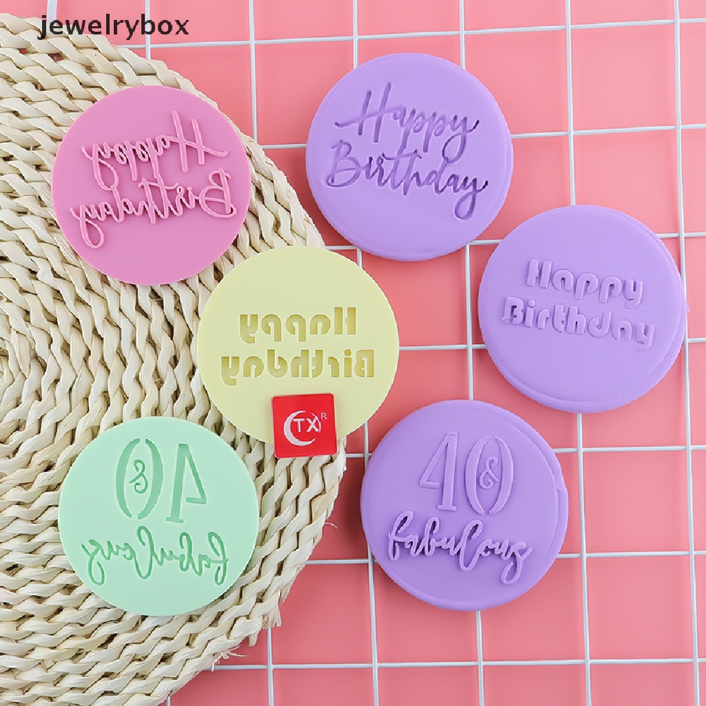 (jewelrybox) Cetakan Kue / Fondant Bentuk Bulat Motif Tulisan Happy Birthday Bahan Akrilik