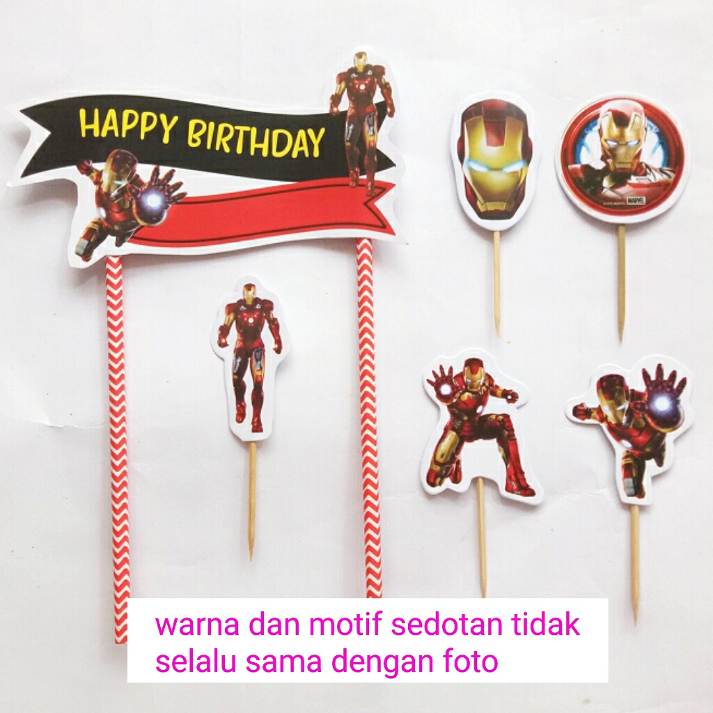 hiasan kue ulang tahun cake topper satu set karakter ironman iron man IRON MAN