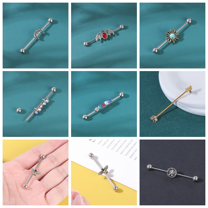 1 PC Anting Tindik Telinga Bentuk Ular Panjang Bahan Stainless Steel Ukuran 1.2 / 1.6mm