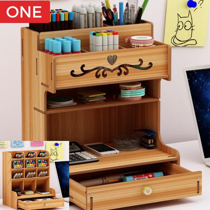 Office & Stationery | Alat Tulis | Rak Tempat Penyimpanan Alat Tulis Kayu Atas Meja Pensil Spidol Pu