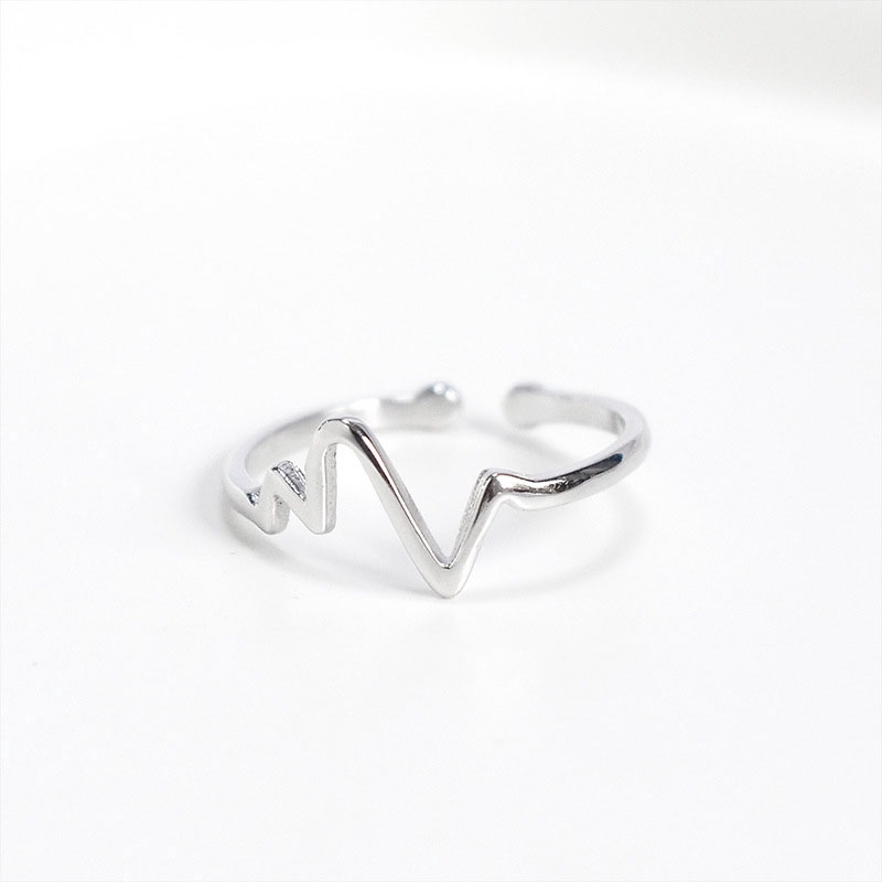 Cincin Jari Perak Detak Jantung Charm Wave Heartbeat Finger Ring Korea Adjustable Silver Rings Women Jewelry Accessories Gifts