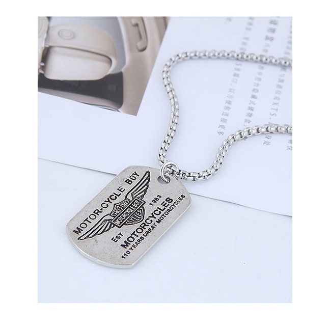 LRC Kalung Fashion Silver Metal Shield Long Necklace A57442